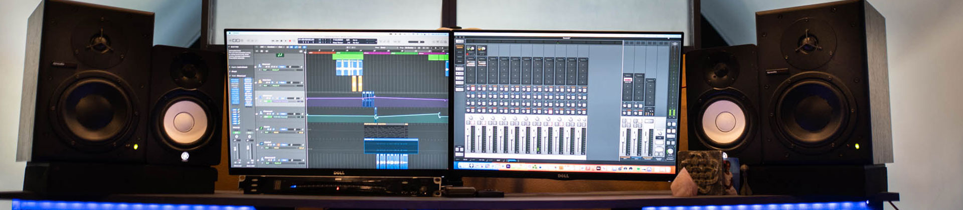 Music studio computers and speakers